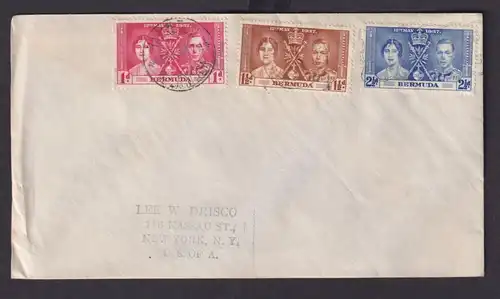 Bermuda Brief Krönung King Georg VI + Queen Elisabeth Hamilton n New York USA