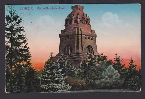 Ansichtskarte Künstlerkarte Leipzig Völkerschlachtendenkmal selt. Stempel Intern
