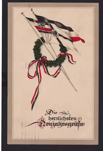 Ansichtskarte Neujahr Fahnen Lorbeerkranz Deutsche Reichsfarben ab Dessau