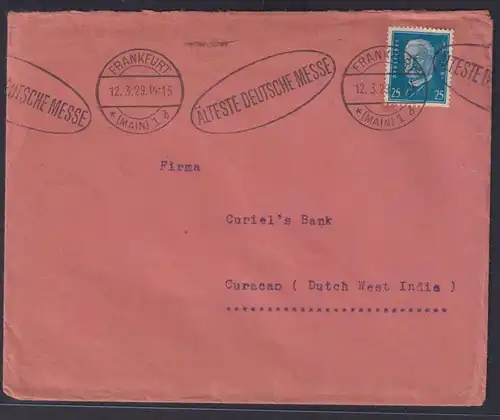 Deutsches Reich Brief EF 416 Hindenburg Destination Curacua Niederländisch