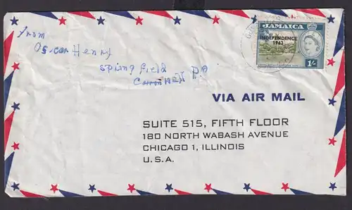 Jamaika Brief EF Queen Elisabeth 1s mit Aufdruck INDEPENDENCE 1962 nach Chicago