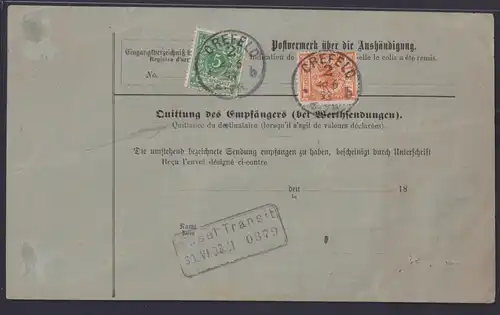 Deutsches Reich Brief Krone Adler Reichspost auf Paketkarte Krefeld nach Bad