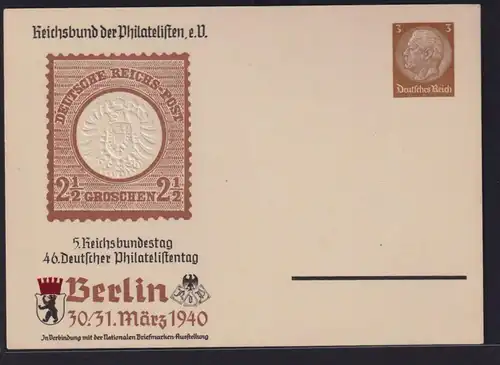 Philatelie Deutsches Reich Privatganzsache 3 Pfg. Hindenburg mit toll Geprägter