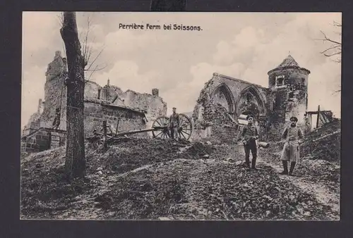 Ansichtskarte Soissons Frankreich Soldaten Zerstörte Häuser 1. Weltkrieg