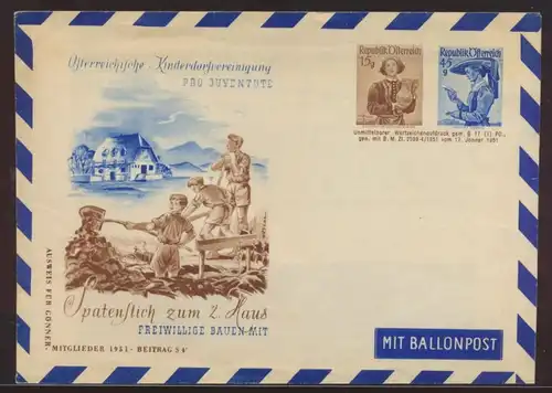 Flugpost airmail Ballonpost balloon post Österreich 15+45g Privatganzsache