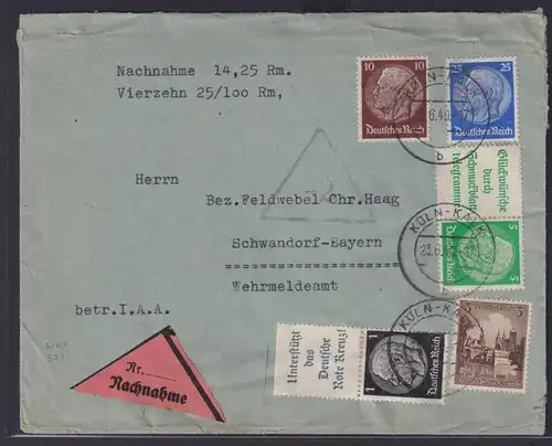 Nachnahme Brief Deutsches Reich Zusammendruck Hindenburg Köln Kalk n. Schwandorf