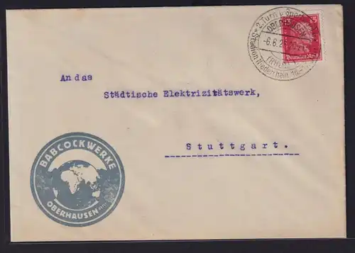 Sport Deutsches Reich Brief selt. SST Oberhausen 2. Turn + Sportwoche EF 15 Pfg.