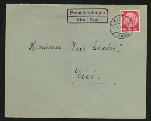 Deutsches Reich Brief EF Landpoststempel Probsteierhagen über Kiel 9.8.1934