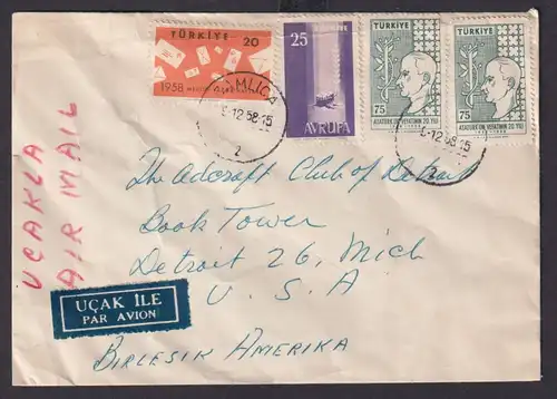 Türkei Flugpost Brief nach Detroit Michigan USA Einschreibe Brief