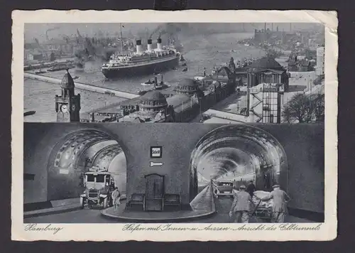 Ansichtskarte Luftpost Hamburg Hafen Schiffe Elbtunnel nach USA 13.01.1938
