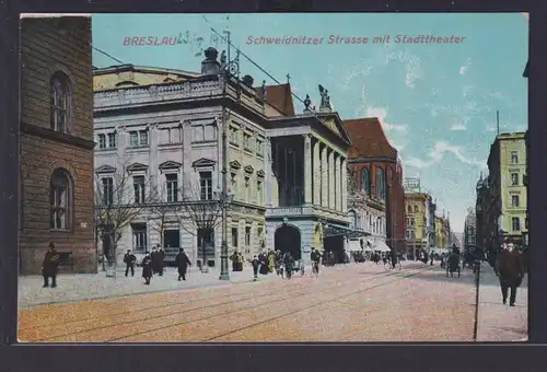 Ansichtskarte Breslau Schlesien Wrozlaw Polen Schweidnitzer Str. Stadttheater