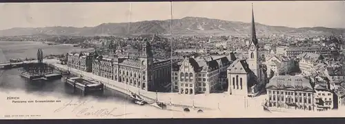 Ansichtskarte Zürich Schweiz Totalansicht v. Grossmünster Berge See Klappkarte