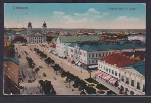 Ansichtskarte Debreczen Ungarn Einkaufsstrasse Baumallee nach Künstlerkarte
