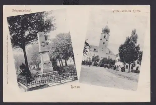 Ansichtskarte Rehau Kriegerdenkmal Protestantische Kirche Religion Glaube Bayern