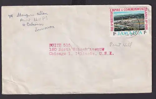 Jamaika Brief EF 1 sh. Destination nach Chicago USA 1966
