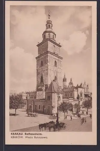 Ansichtskarte Krakau Polen Rathausturm Pferdefuhrwerk nach Budweis Tschechien