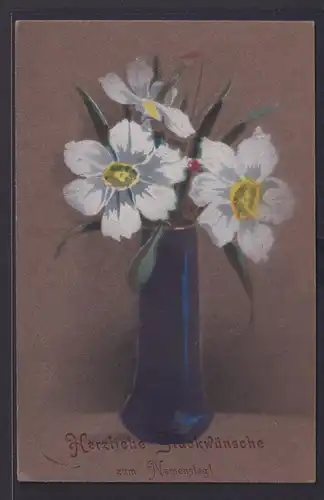 Ansichtskarte handcoloriert Namenstag Blumendekor Feldpost I. Weltkrieg