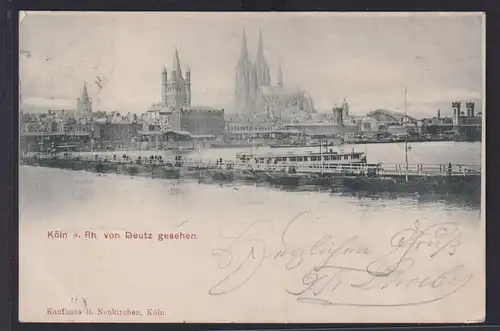 Ansichtskarte Köln Rhein Fluss Ansicht v. Deutz Dom Schiffe Anleger NRW nach