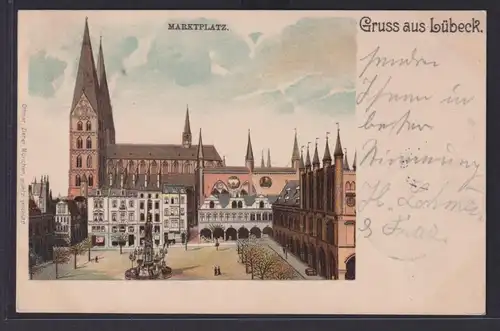 Litho Ansichtskarte Künstlerkarte Lübeck Marktplatz Schleswig Holstein n. Altona
