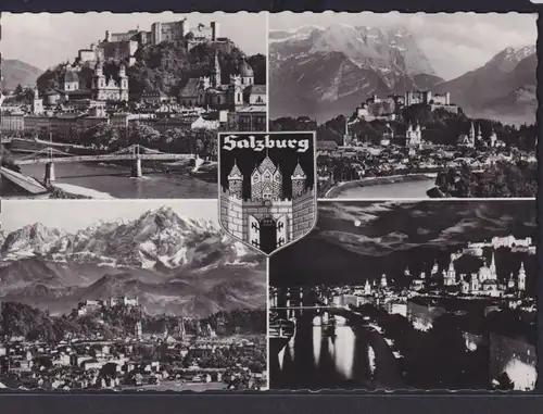 Ansichtskarte Salzburg Gebirge Nachtansicht Burg Stadtwappen Österreich nach