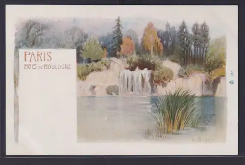 Ansichtskarte Künstlerkarte Sign. Paris Bois de Boulogne Park Wald Teich