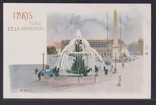 Ansichtskarte Künstlerkarte Sign.Paris Place De La Concorde Springbrunnen