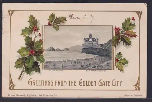 Ansichtskarte Künstlerkarte San Francisco Cliff House Golden Gate City Meer