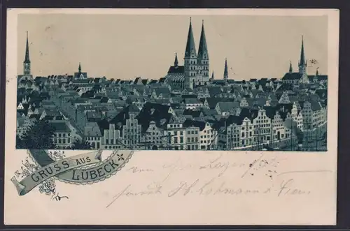 Litho Ansichtskarte Künstlerkarte Lübeck Totalansicht Kirche n Ottensen Altona