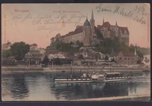 Ansichtskarte Meissen Königl. Albrechtsburg Elbe Fluss Schiff Boehemia Sachsen