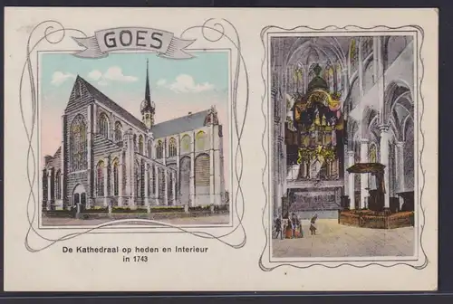 Ansichtskarte Künstlerkarte Goes Kathedrale Innen Außenansicht Niederlande