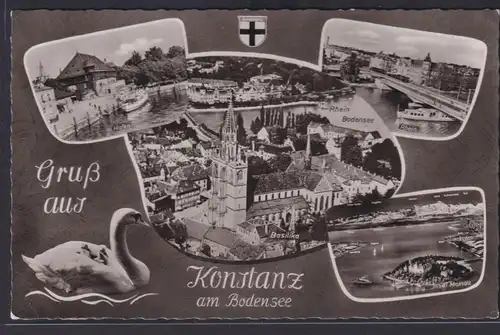 Ansichtskarte Konstanz Bodensee Hafen Rheinbrücke Insel Mainau Basilika nach