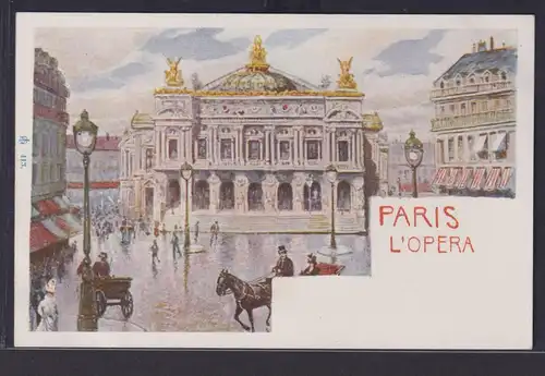 Ansichtskarte Künstlerkarte Paris Oper Laternen Pferdefuhrwerke
