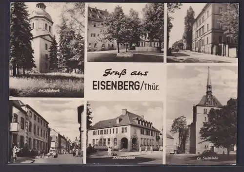 Ansichtskarte Eisenberg Schloßberg Postamt Marktplatz Sparkasse Stadtkirche
