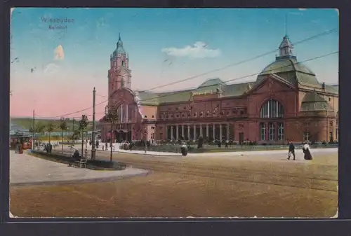 Ansichtskarte Wiesbaden Bahnhof Hessen nach Chemnitz Sachsen