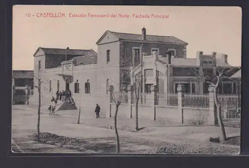 Ansichtskarte Castellon Bahnhof Hauptfassade Spanien nach Apolda Thüringen