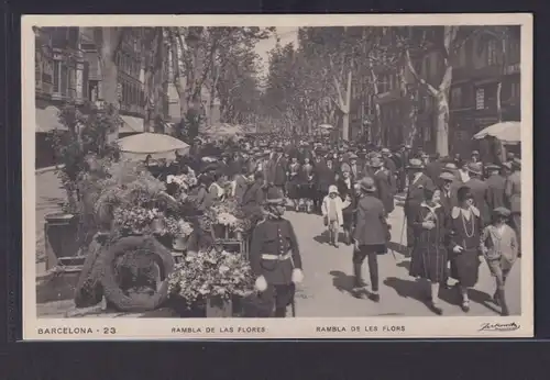 Ansichtskarte Barcelona Spanien Rambla de las Flores Blumenkorso nach Hildesheim