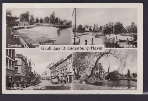 Ansichtskarte Brandenburg Havel Fluss Ansichten Strandbad Hauptstrasse Bootshaus