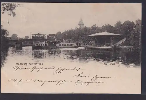 Ansichtskarte Hamburg Winterhuda Canal Ausflugsschiff Brücke Strassenbahn nach