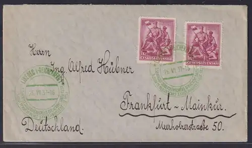 Tschechoslowakei Brief MEF 1Kc mit grünem Sonderstempel Liberec Reichenberg