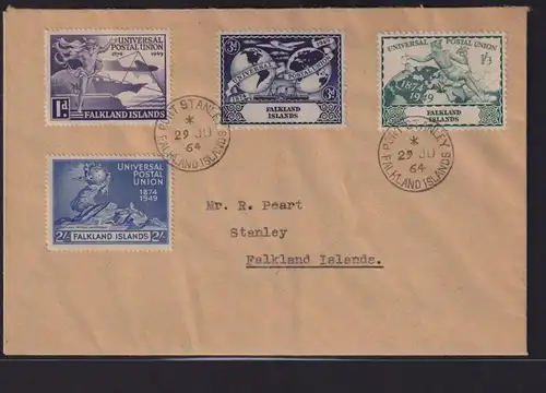 Falklandinseln Brief 98-101 UPU 75 Jahre Weltpostverien ab Port Stanley