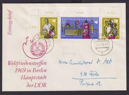 DDR Brief Bogenecke Eckrand Zusammendruck Weltfriedenstreffen Flöha FDC