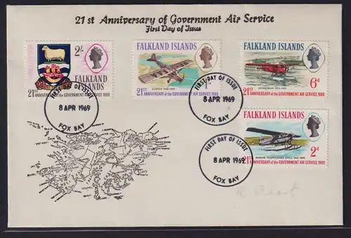Falklandinseln Brief 175-178 Regierungsflugdienst Flugzeuge Landkarte Toller FDC