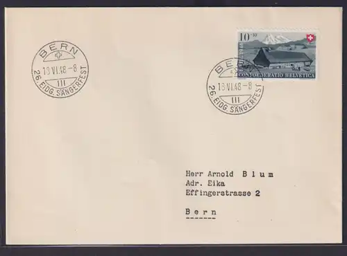 Musik Schweiz Brief mit selt. SST Bern 26. Sängerbundfest 18.6.1948