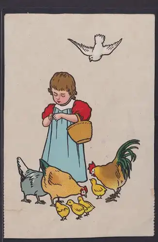 Ansichtskarte Künstlerkarte Mädchen Fütterung Hühner