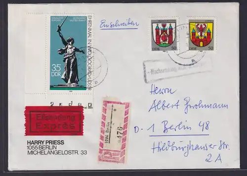 DDR Bogenecke Eckrand Druckvermerk Eilboten Brief R1 Nachsendung Berlin Mahn