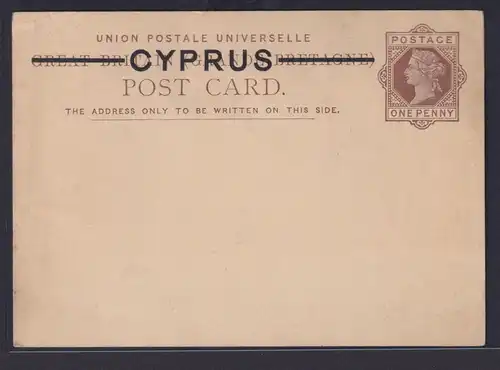 Zypern Queen Victoria Ganzsache GSK 1 p mit Überdruck