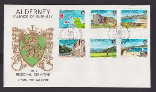 Großbritannien Guernsey Alderney 1-12 schöner Prägebrief Ansichten Queen