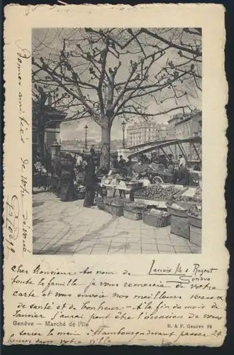 Ansichtskarte Genf Schweiz Markt nach Hamburg 1.1.1904