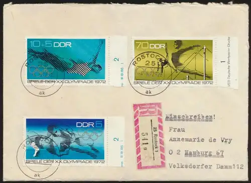 DDR Druckvermerk R Brief Olympia 1758 DV u.a. Rostock nach Hamburg 67