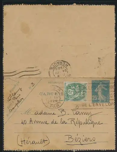 Frankreich Ganzsache Kartenbrief 25c nach Béziers France postal stationery